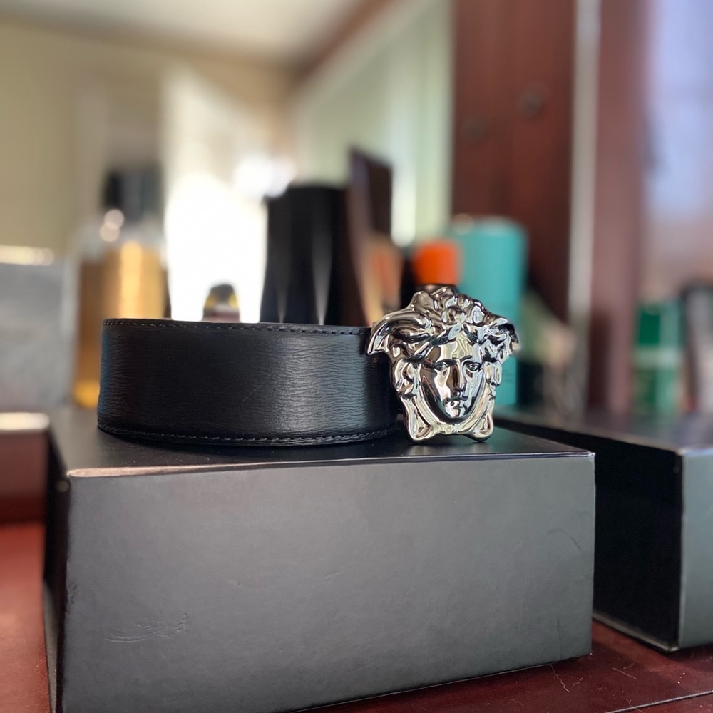 Versace Black Leather Belt size 32